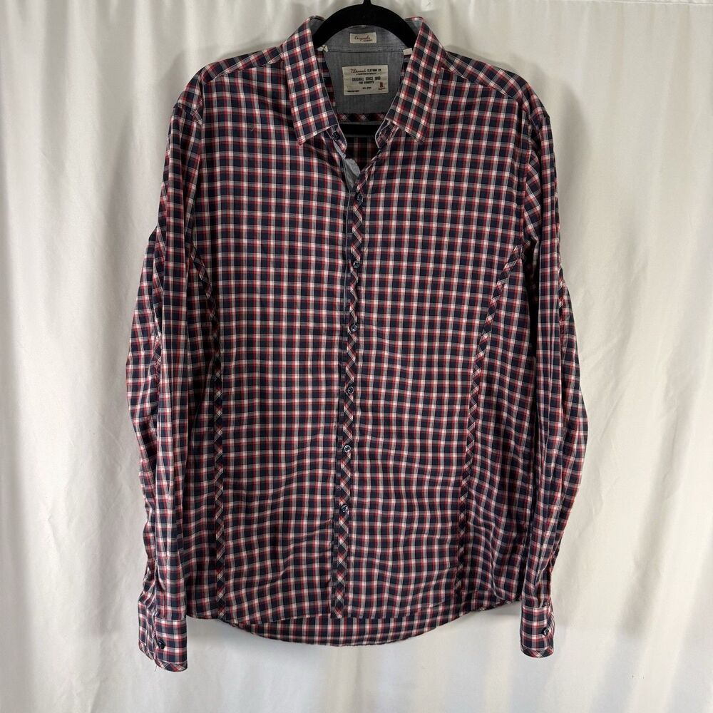 7 Diamonds Shirt Men's XL Red Plaid Long Sleeve Button Up Originals 100% Cotton